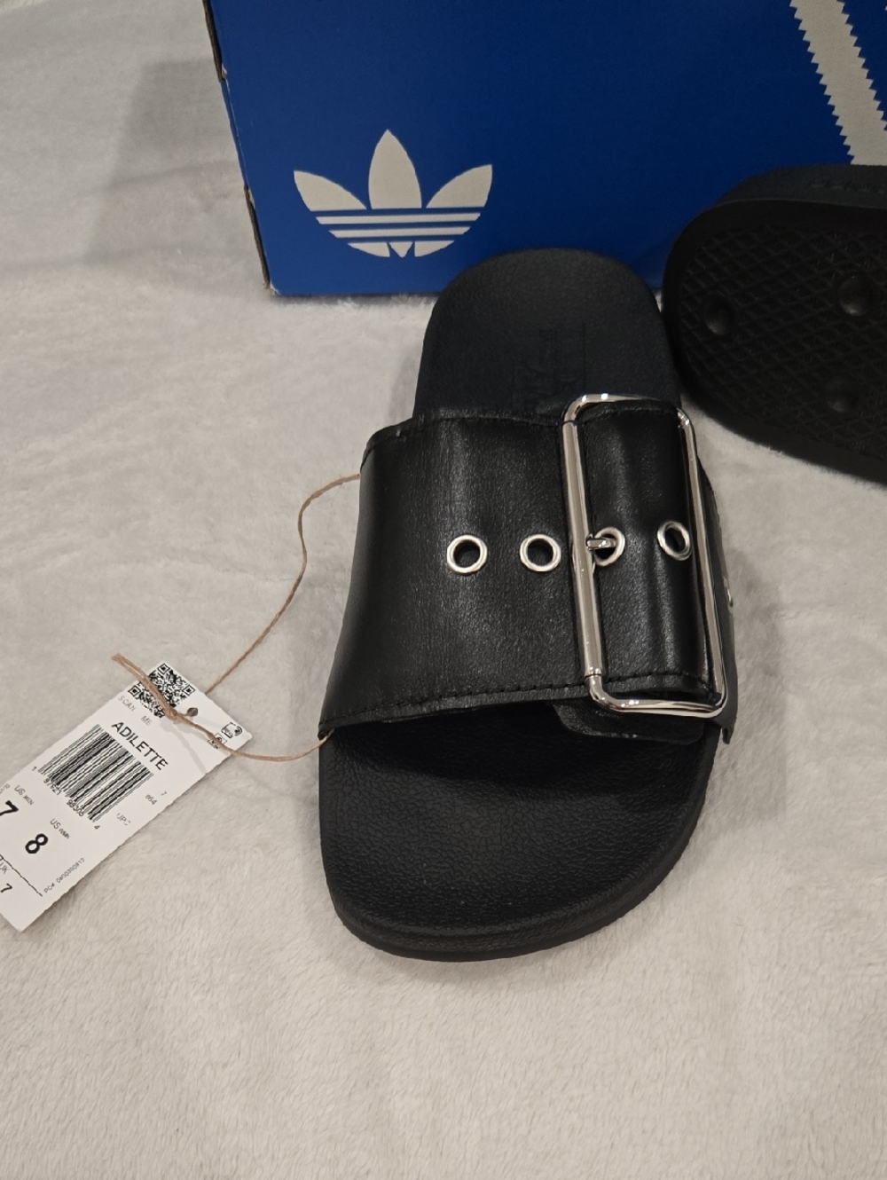 *BRAND NEW Adidas Black Slide with Silver Buckle Accent